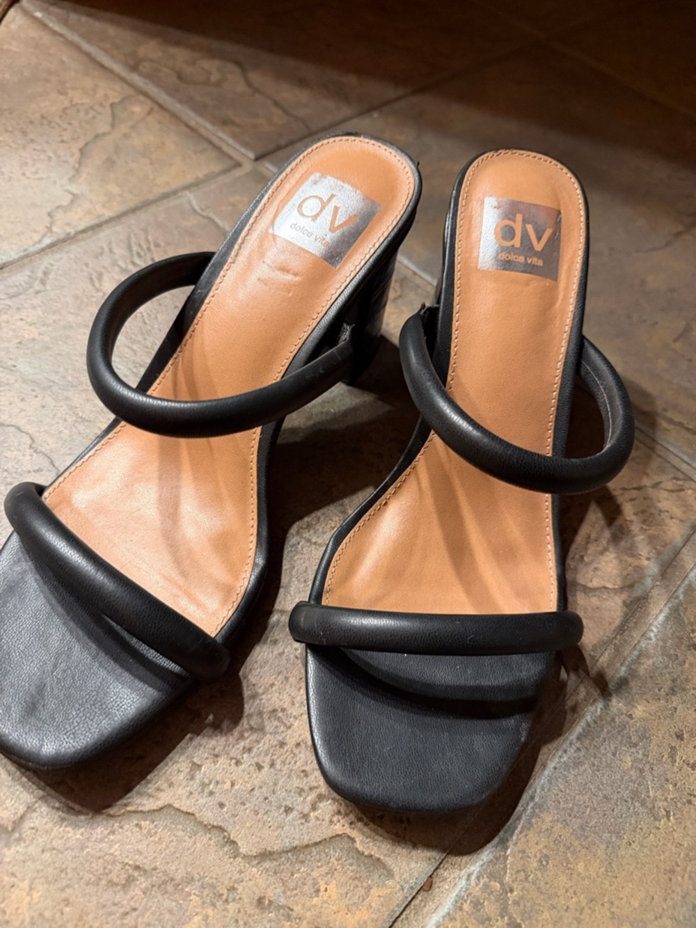 Dolce Vita Black Double-Strap Square-Toe Heels